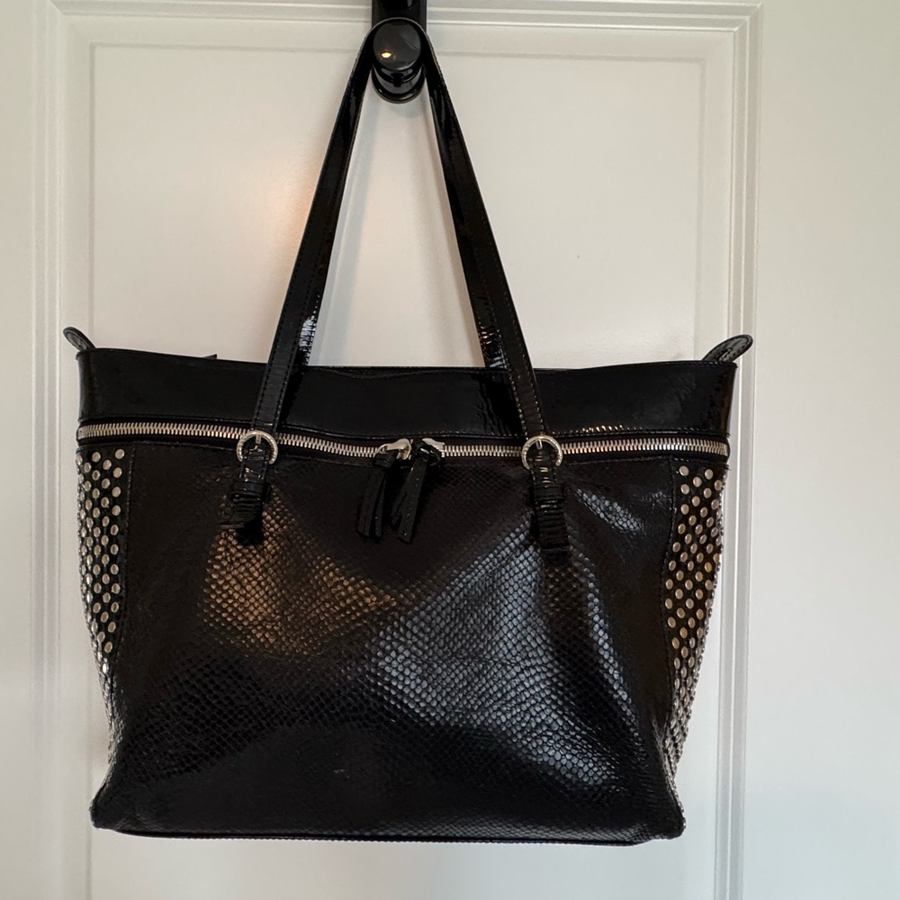 Stuart Weitzman Black Snakeskin Tote Bag